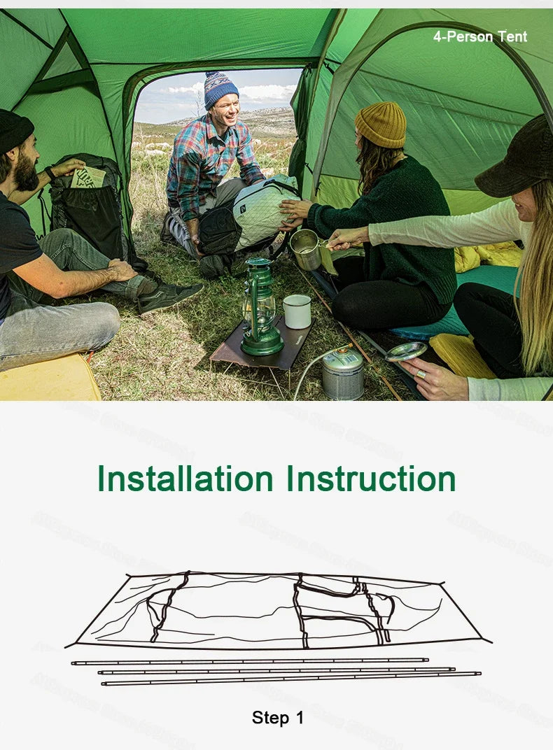 Naturehike-Ultralight Opalus Tunnel Double Tent, Outdoor Camping, Hiking, 2, 3, 4 Persons