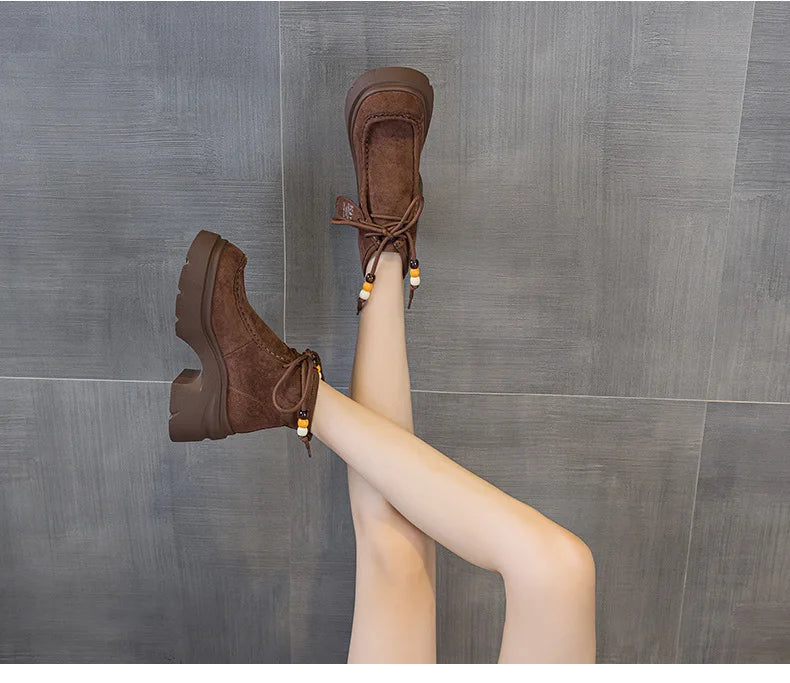 Fujin 8cm Platform Boots for Women Ankle Boots Fall Winter Riding Motorcycle Fashion Shoes Booties Short Boots Genuine Leather