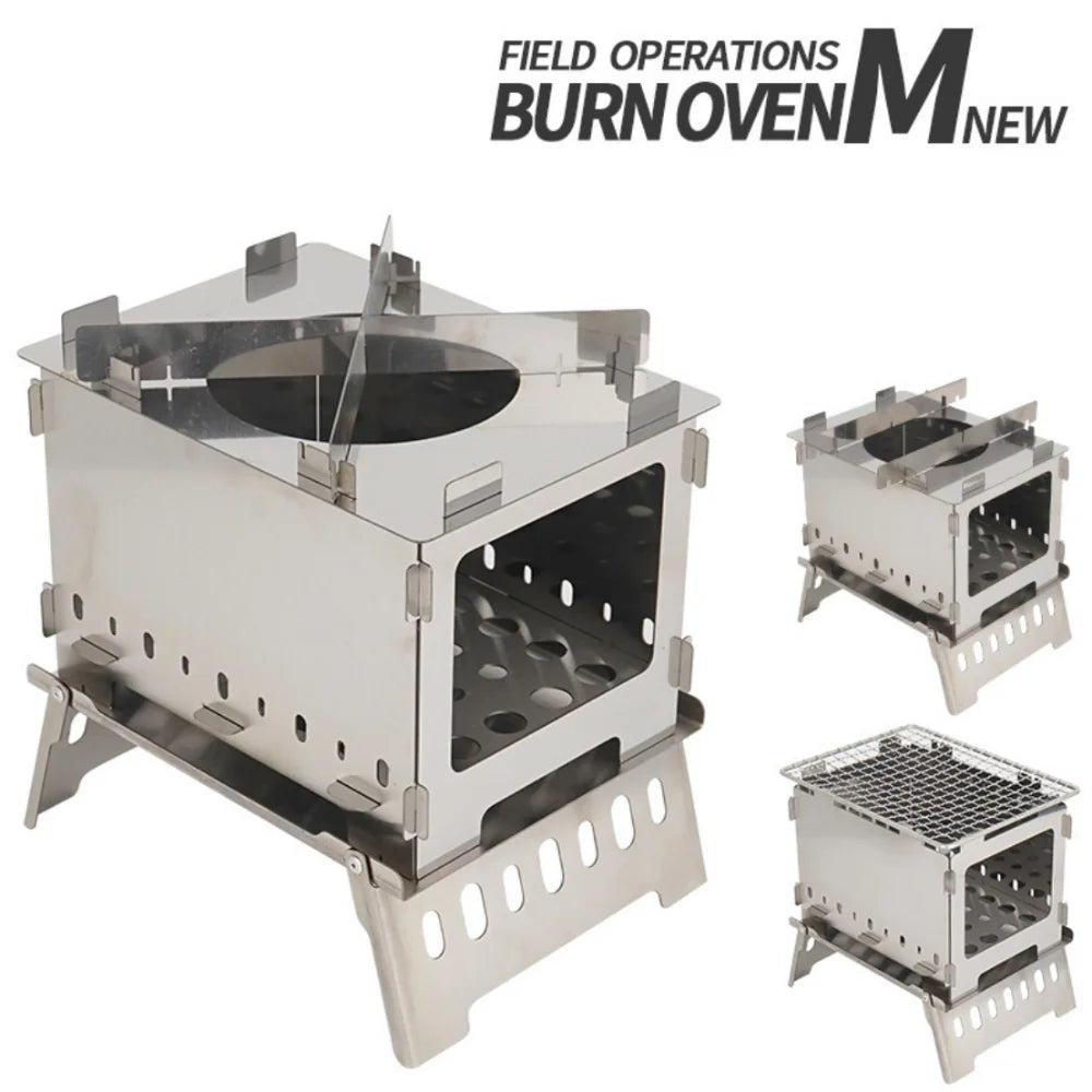 Stainless Steel Folding Camping Stove,Portable Outdoor Barbecue Grill Firewood Stove Folding Stove Burning BBQ Tools Fire Table