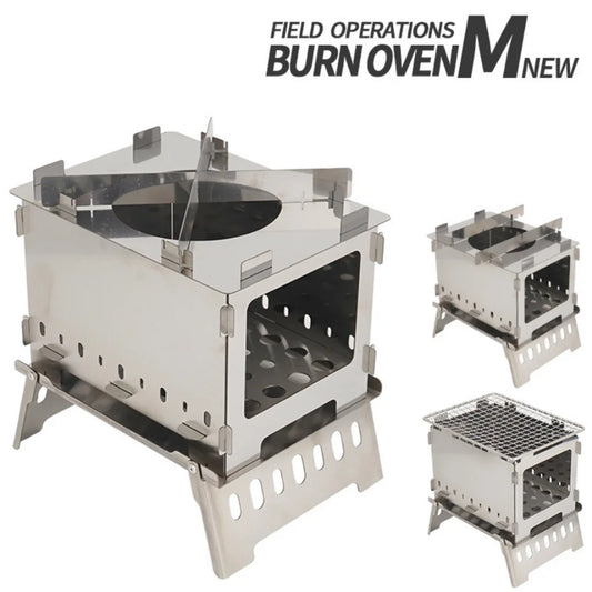 Stainless Steel Folding Camping Stove,Portable Outdoor Barbecue Grill Firewood Stove Folding Stove Burning BBQ Tools Fire Table