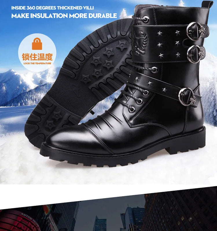 Men's boots winter warmth velvet function metal high-tube cycling boots height-increasing shoes motorcycle boots black 37-48