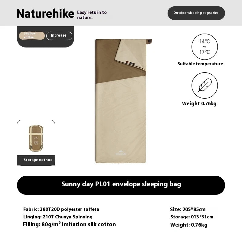 Naturehike 2025 New MINI Sleeping Bag 760g Ultralight Portable Splicing Summer Quilt Outdoor Camping Hiking Cotton Sleeping Bag