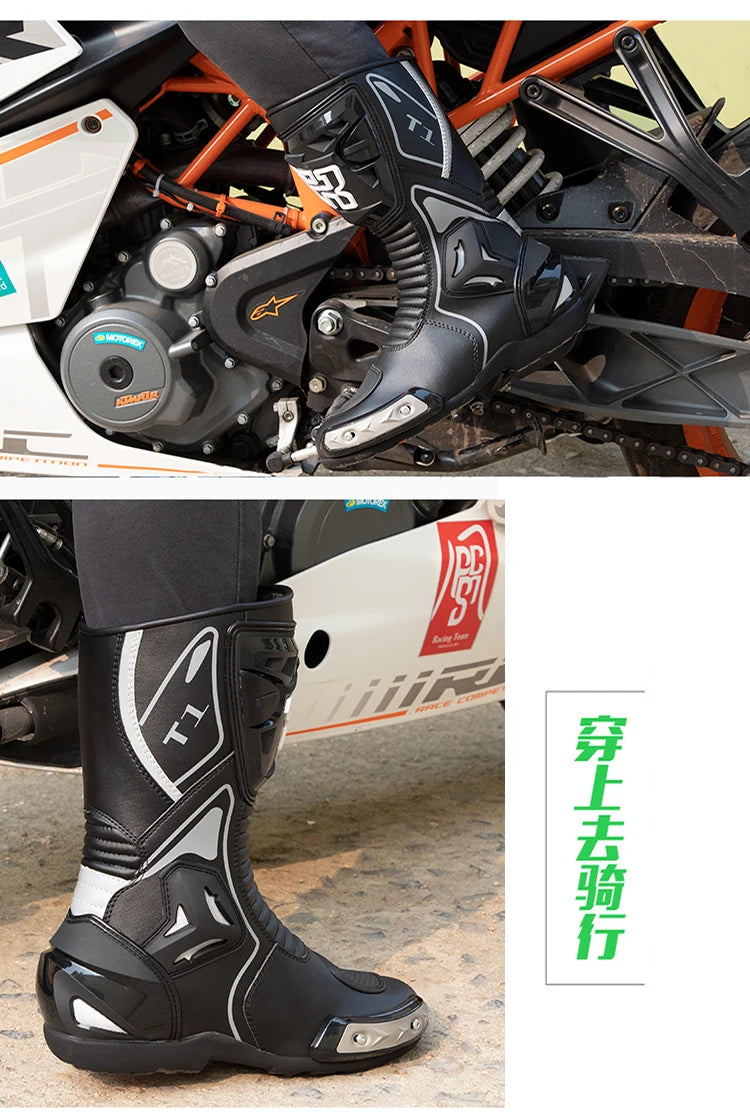Tiger T1 Motorcycle Riding Shoes Long Protective Riding Boots Racing Shoes All Seasons Wear-resistant Anti Slip Motorcycle Boots