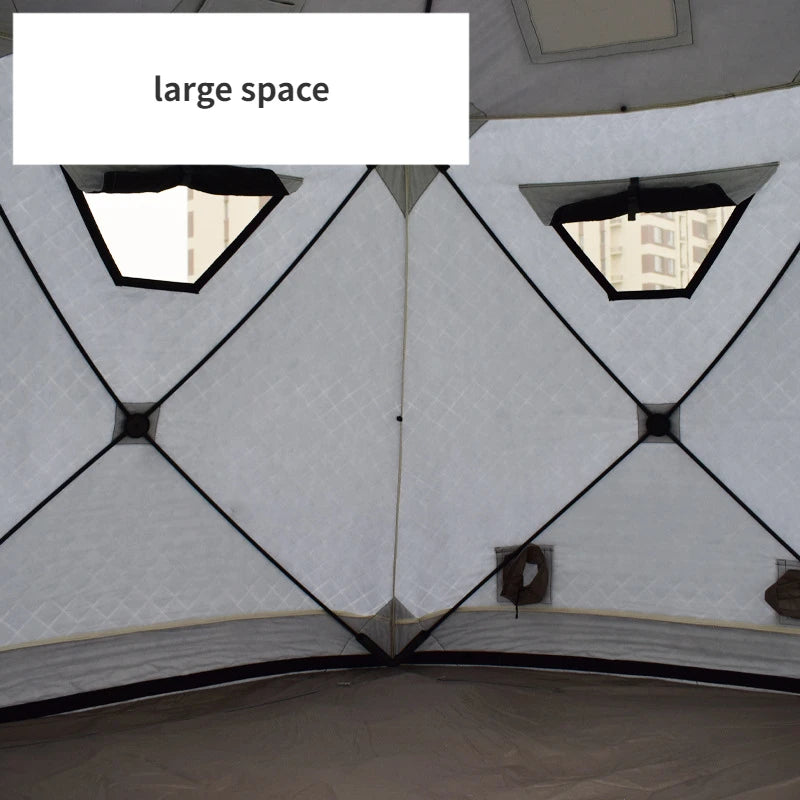 YOUSKY Winter Fishing Tent, Thickened Hexagonal Design, 3-4 Person, Quick Opening Cotton Camping Tent for Ice Fishing