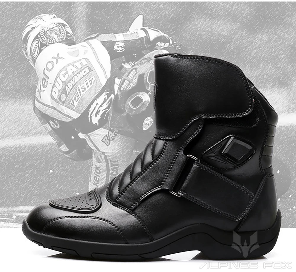 Motorcycle Leather Shoes Moto Boots Racing Bottes Motocross Boots PU Fabric Rubber Sole Wear-resistant Anti-collision Easy Wear