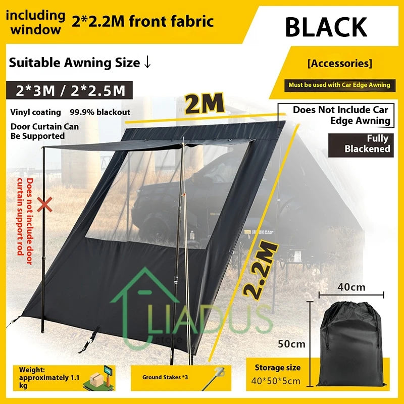 Car Side Tent Blackout With Mesh Windows Mounted Awning Waterproof Shelter UV Protection Camping Canopy Portable For Outdoor