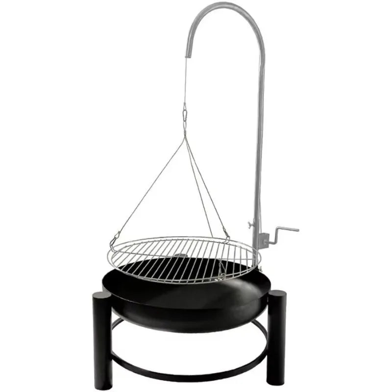 Backyard Height Adjustable Barbecue Grill with Tripod Charcoal Fire Pit Outdoor Camping Hanging Charcoal BBQ Grill