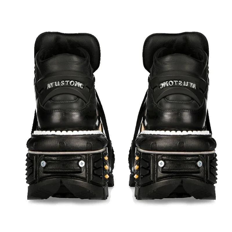 Fashion Men's Genuine Leather Punk New Motorcycle Boots Spanish Tank Metal High-Top Platform Women Handmade Ankle Shoes