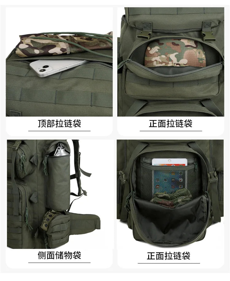 70L Large Capacity Tactical Backpack,Wear-Resistant Rainproof Oxford Cloth,Multifunctional Outdoor Camping Hiking Climb Bag,B437