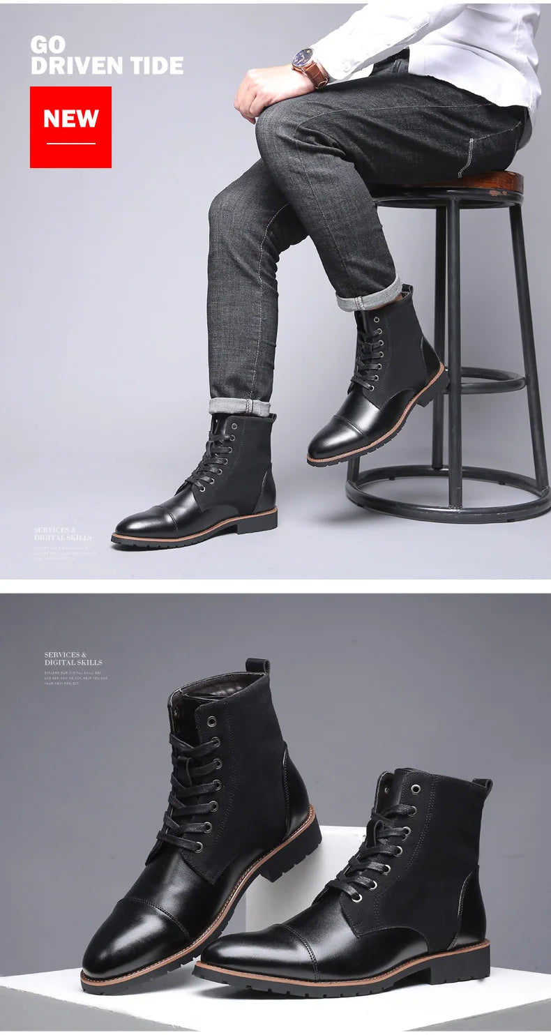 2024 Autumn New Casual Fashion Trend High Top Men's Shoes Leather Boots Large Size 38-48
