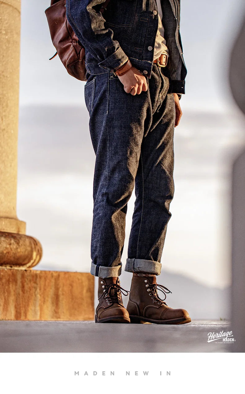 Maden First Layer Cowhide 8111 Ankle Boots Vintage Genuine Leather Paratrooper Motorcycle Boots Men's Fall Winter Casual Shoes