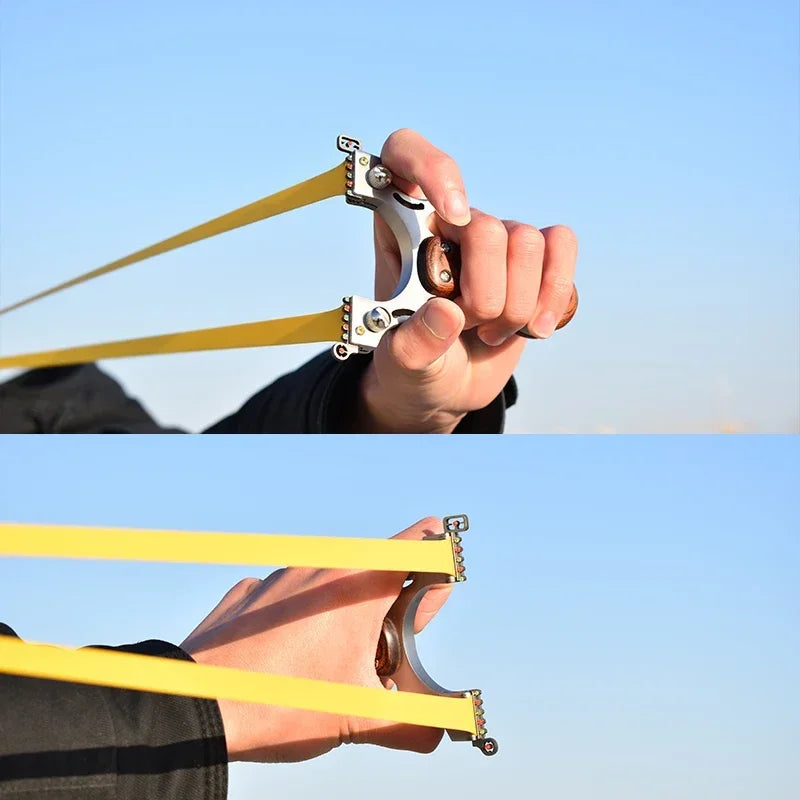 Hunting Slingshot Stainless Steel Bow Head + Wooden Handle Catapult with Rubber Band  for Outdoor Sports Entertainment Toys