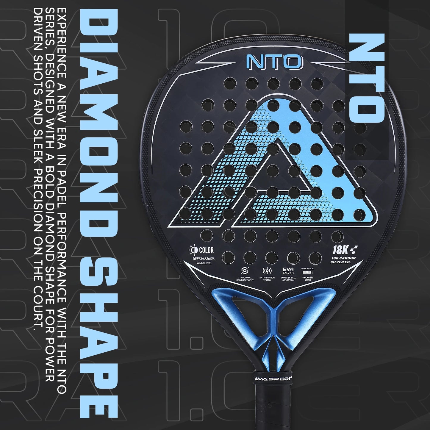 1~2Pcs Pink/Blue 18K Carbon Faces Padel Racket Diamond Shape With Anti-Vibration System,Optical Color Changing Pala de Padel