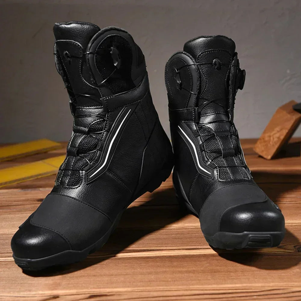 Motorcycle  Ankle Boots Racing Shoes Men Riding Durable Anti-Slip Grip Anti-kick protection Quick Lock moto Equipment Motorbike