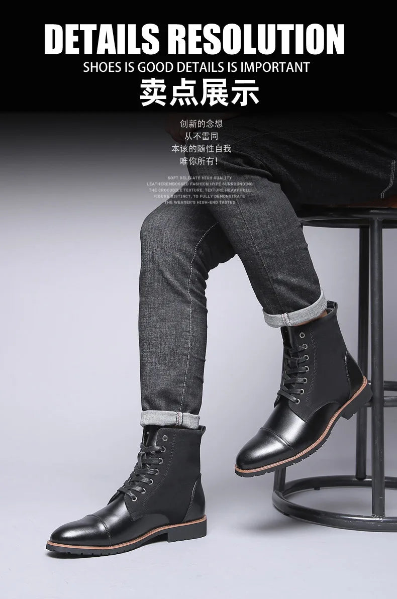 2024 Autumn New Casual Fashion Trend High Top Men's Shoes Leather Boots Large Size 38-48