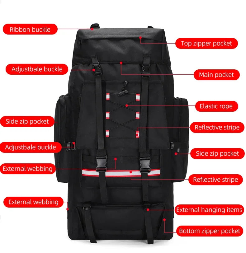 130L Hiking Camping Backpack Travel Large Luggage Bag Men Trekking Outdoor Sports Pack Molle Trekking Rucksack for Men Big Bag