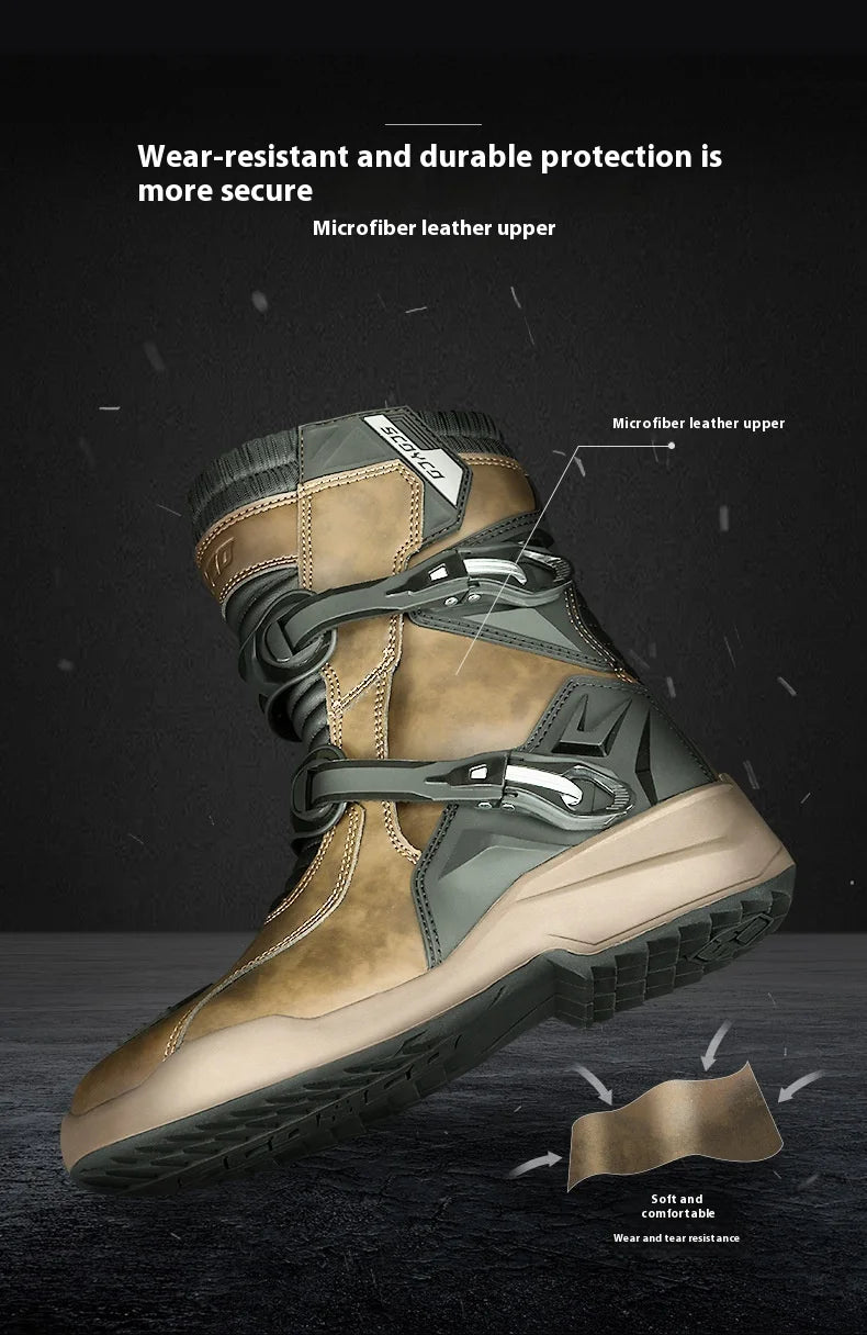 Scoyco Enduro Motorcycle Boots Man Waterproof Motorcyclist Shoes Brown Leather Motocross Boots Anti-slip Motorcycle Accessories