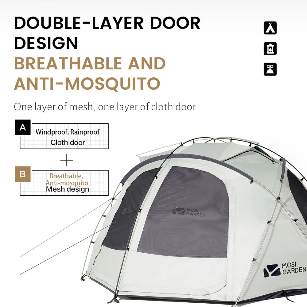 MOBI GARDEN Camping Tent Royal Castle 150D Oxford With Snow Skirt Double Layer Waterproof Hiking 5 Person 4 Season Tent UV50+