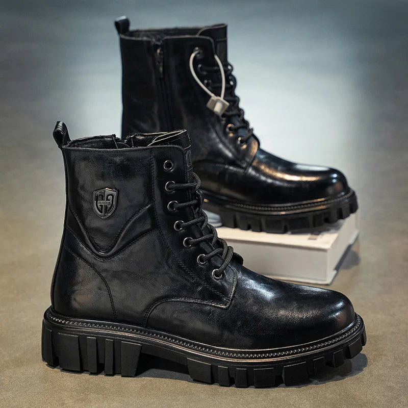 High Quality Brand Men's Leather Casual Shoes Outdoor Workwear Shoes Thick Soled Wear-resistant Men's Motorcycle Boots Handsome