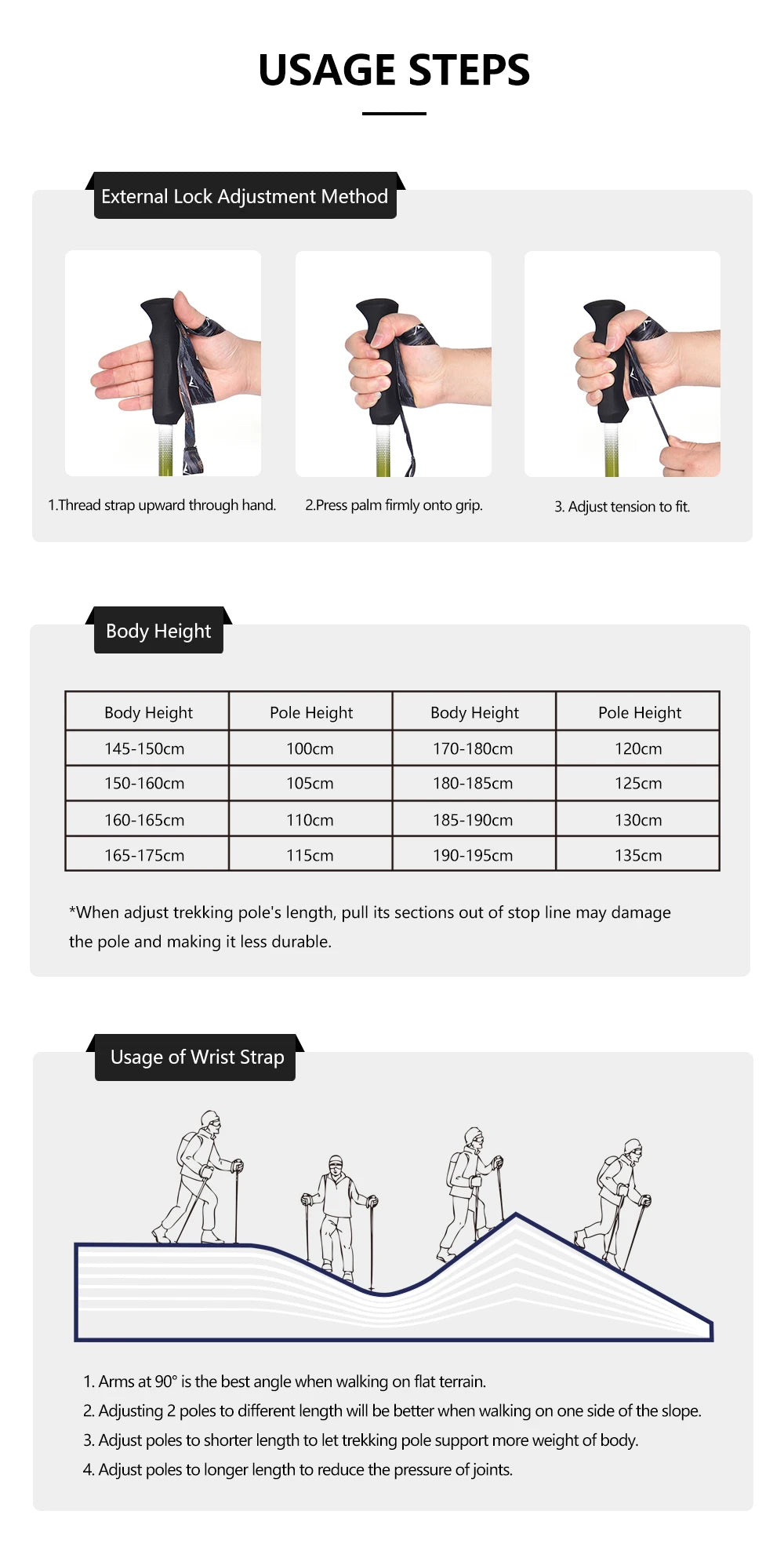 Widesea Trekking Poles 3section Telescopic Pole Carbon Installed Lock For Anti-slip Adjustment Portable Outdoor Walking Sticks