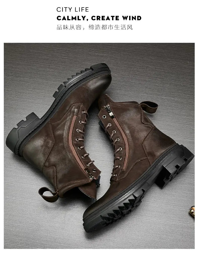 Retro Leather Motorcycle Riding Boots Riding Boots British Cool Man Handmade High-top Winter Work Shoes