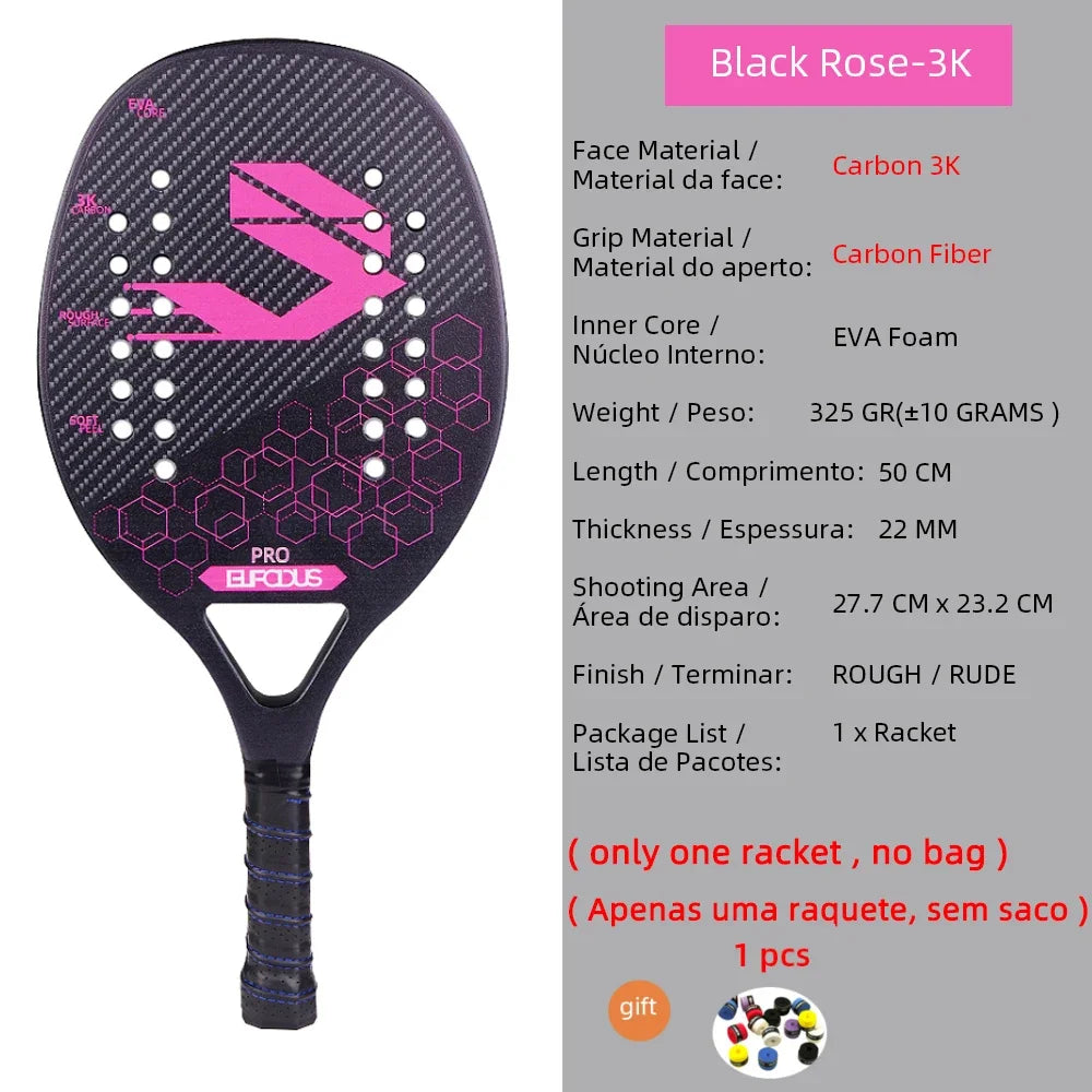 New 18K 12K 3K Full Carbon and Glass Fiber Beach Tennis Racket Matte Face Tennis Racquet