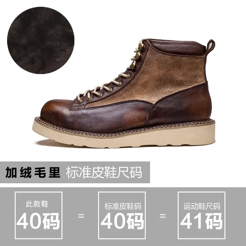 Motorcycle Riding Boots Short Face British High Top Leather Boots Retro Short Boots Velvet Style Casual Workwear Shoes