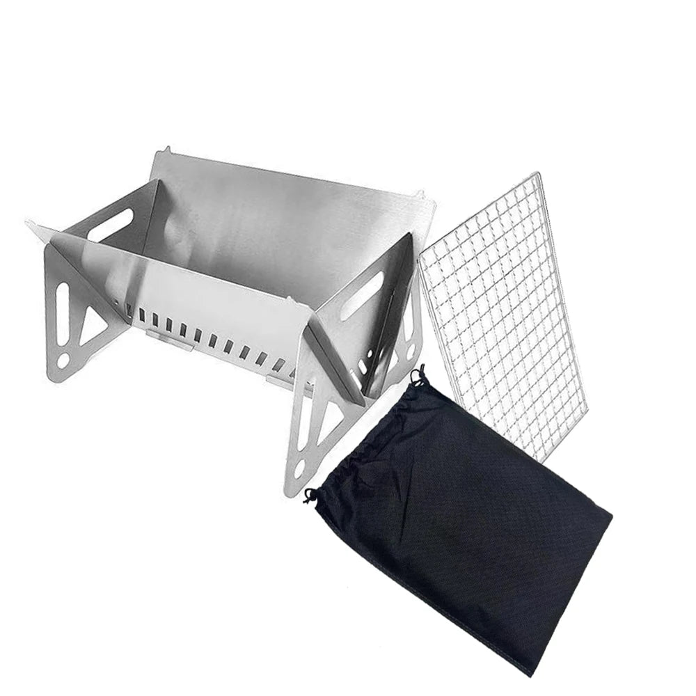 Outdoor Folding Barbecue Stove Stainless Steel Convenient Card Type Grills Firewood Stove Mini Barbecue Rack Household Stove Net