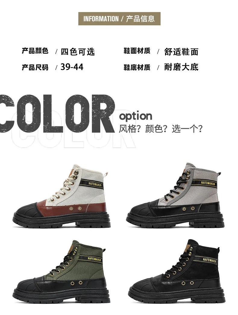 Luxury Men's High Top Ankle Boots Winter Motorcycle Boots Men Platform Safety Shoes Sneakers Work Boots for Men Tooling Booties