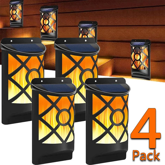 96LED Solar Flame Lights Outdoor, Lattice Design for Garden Pathway Yard Christmas Decor Waterproof Flickering Flame Wall Lights