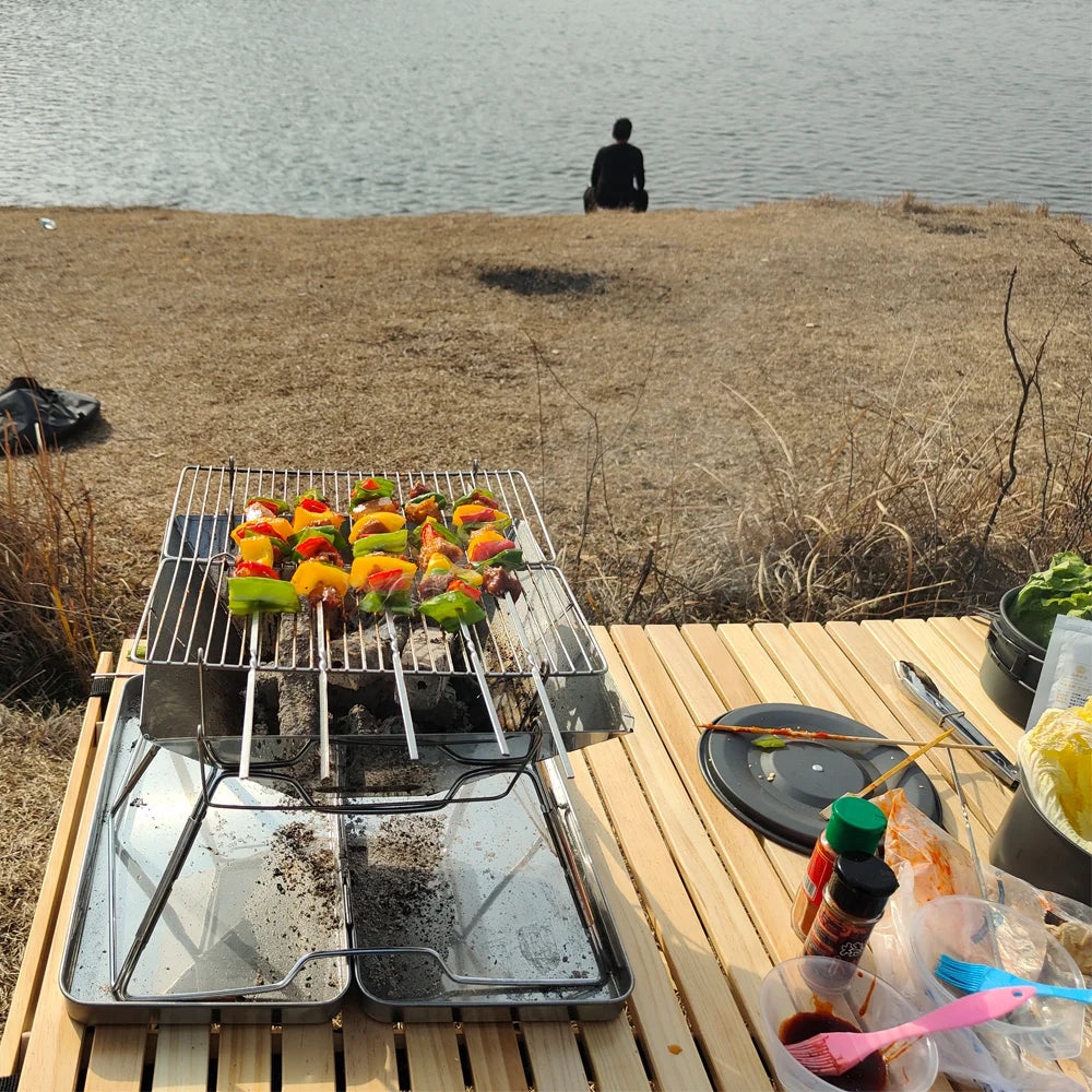 Camping Wood Stove Brazier Camping Fire Wood Heater Portable Folding Hike Barbecue BBQ Charcoal Grill Stand