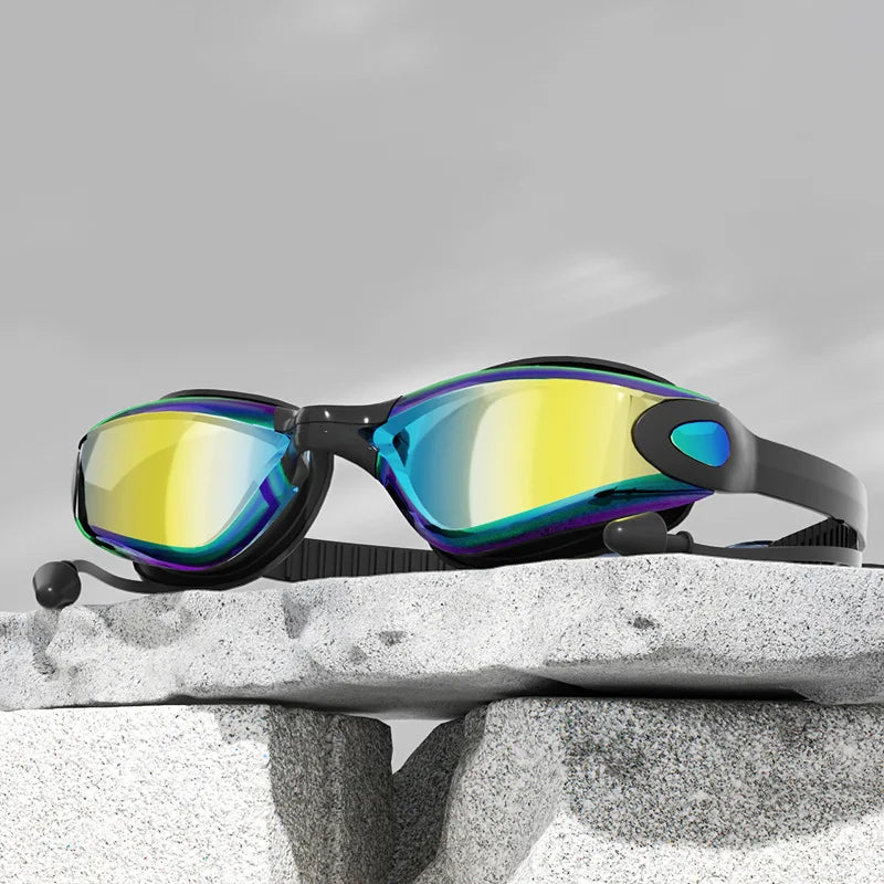Professional Swimming Goggles with Earplugs Adult Anti-fog UV Protection Lens Men Women Waterproof Adjustable Silicone Glasses
