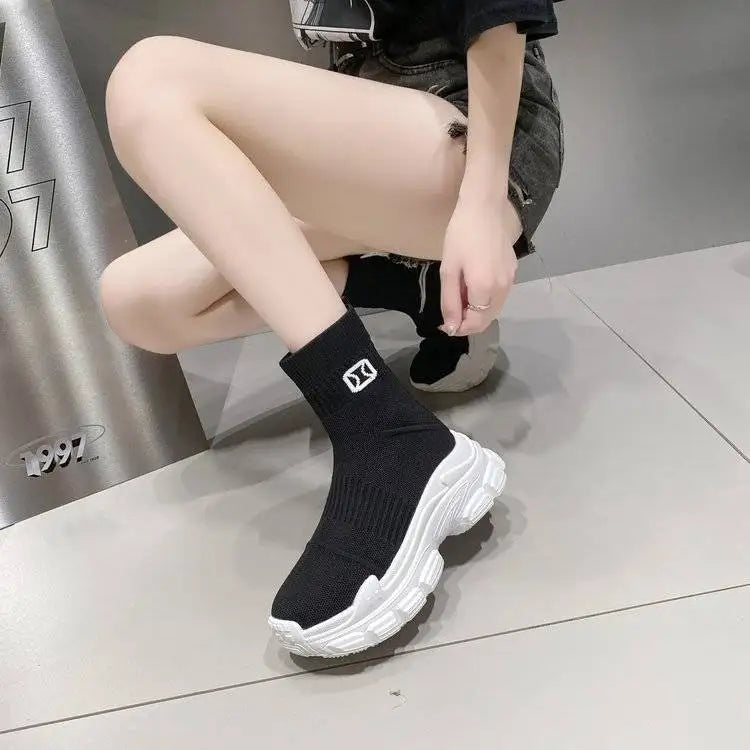 Women's Breathable 2025 Summer Autumn New Style Internet Hot Super Hot Knitted High-Top Casual Athletic Stretch Socks Boots