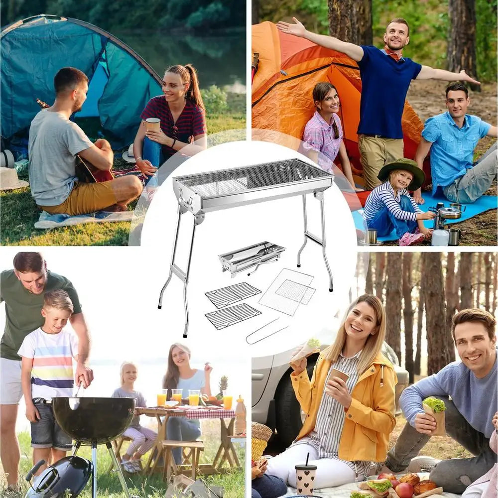 Folding Portable Barbecue Charcoal Grill Stainless Steel Large BBQ Grill Tool For Outdoor Cooking Camping Picnics Beach