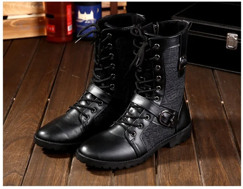 2025New Men Boots Fashion Mid-calf Boots Trend Motorcycle Boot High Top Casual Boots for Men Plush Warm Winter Boot Botas Hombre