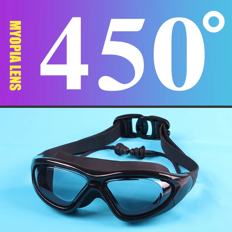 Adult Optical HD Swimming Goggles Anti-fog UV Protection Waterproof Silicone -2 To -9 Myopia Swim Eyewear Glasses with Earplug