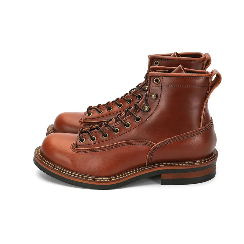 European Short-faced Leather Motorcycle Riding Boots Top Layer Cowhide Men's  Autumn Winter British Trendy Outdoor Shoes Male