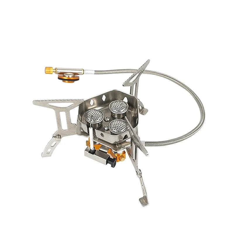 Three-Headed Camping Gas Stove BBQ Grill Set, Portable Outdoor Cooking Equipment