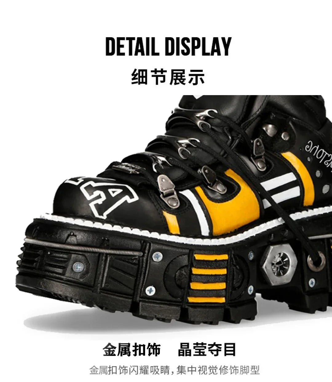 Fashion Men's Genuine Leather Punk New Motorcycle Boots Spanish Tank Metal High-Top Platform Women Handmade Ankle Shoes