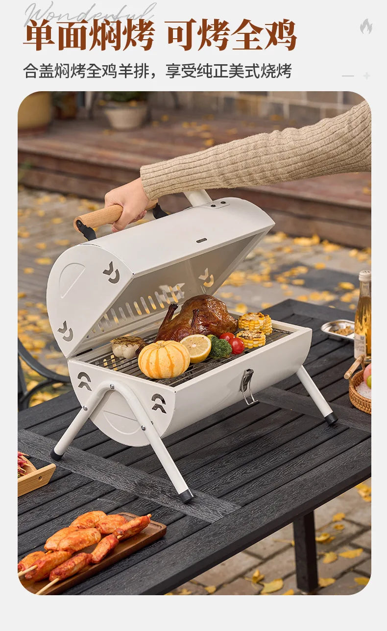 Multifunction  Portable Dual Purpose BBQ Grill Heating Stoves Camping Barbecue Grill Rack Net Firewood Stove Ironwork BBQ Grill