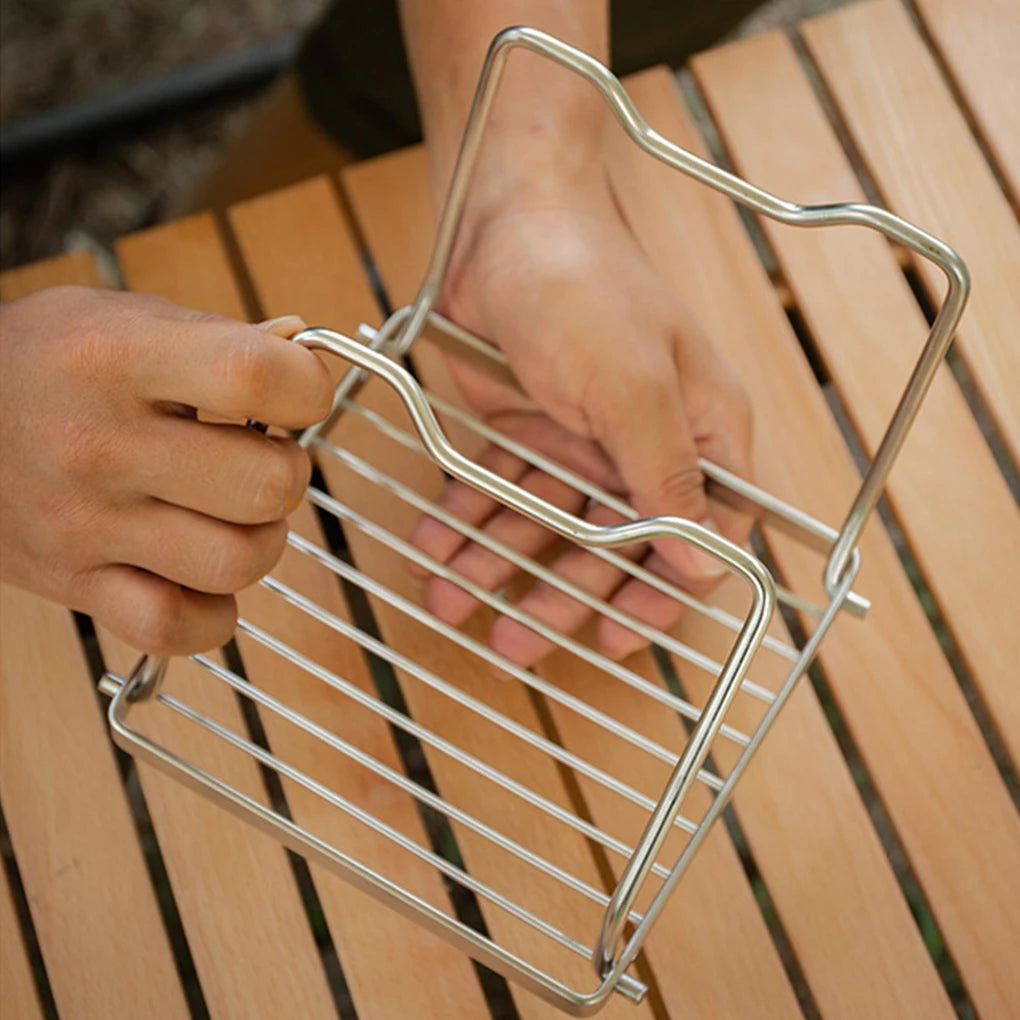 KIQUNE Camping cookware Multifunctional Folding Campfire Grill Portable Stainless Steel Camping Grill Grate Gas Stove Stand