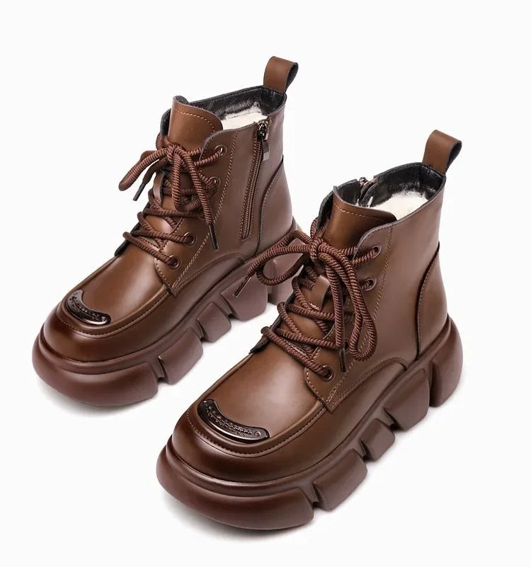 Women's Boots  Winter New Fur Snow Boots Platform Plush Comfortable Anti Slip Warm Lace Up Cold Proof Cotton Ankle Boots