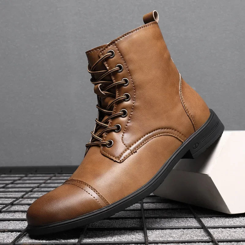 2024 Autumn and Winter New Fashion Pointy Retro Leather Boots High Top British Casual Men's Shoes Large Size 38-48
