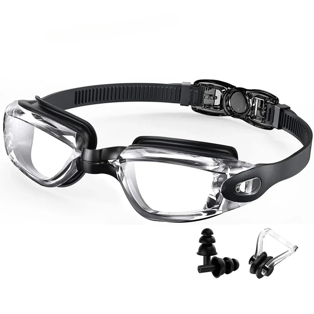 Professional Swimming Goggles Swim Glasses Anti-Fog Clear Vision Waterproof Quick Adjustable With earplug nose clip Eyewear