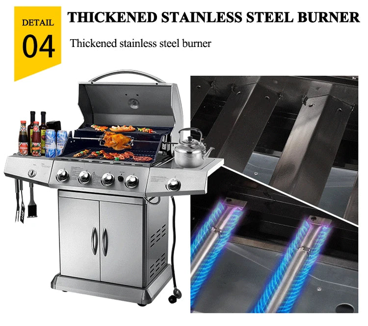 Burner Gas or Charcoal Barbecue Grill for Home Garden Outdoor Parties Vertical Design for Easy Use