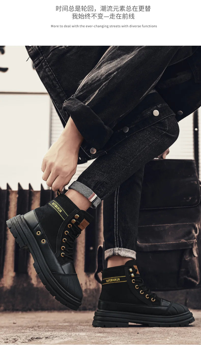 Luxury Men's High Top Ankle Boots Winter Motorcycle Boots Men Platform Safety Shoes Sneakers Work Boots for Men Tooling Booties