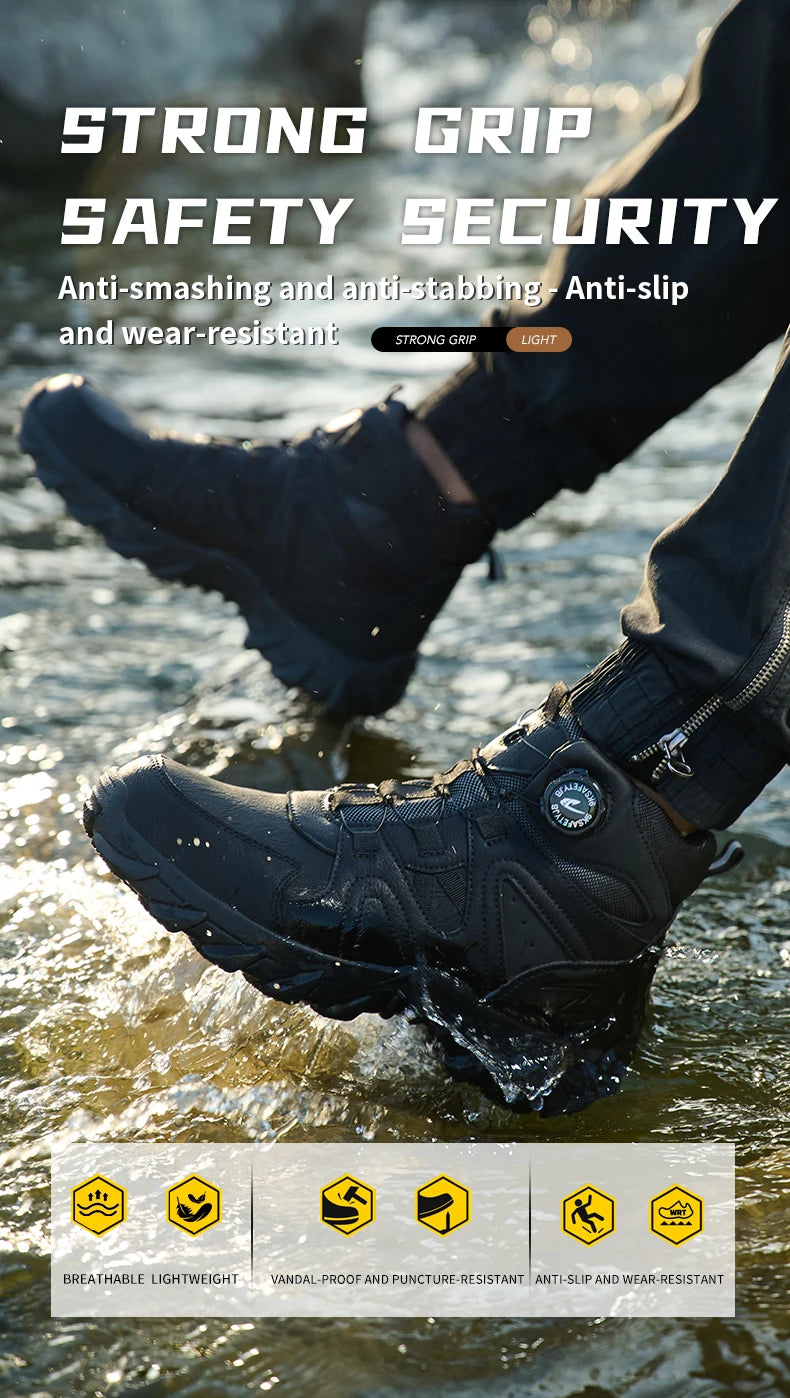 Rotating button Safety Boots Men Outdoor tactical boots Indestructible shoes Puncture-Proof Work Boots Steel toe shoes Sneakers
