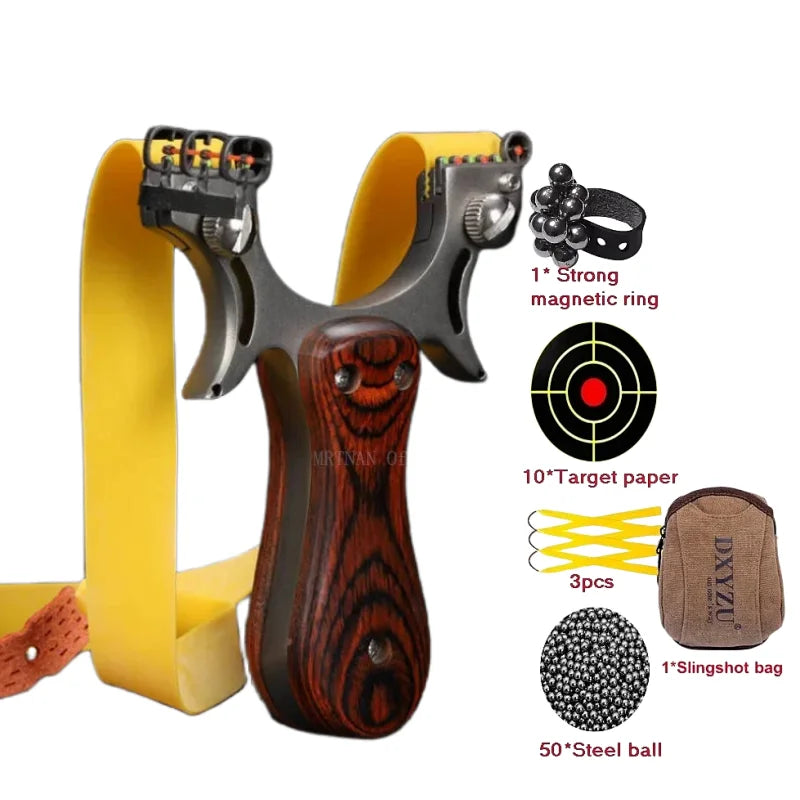 Outdoor Hunting Stainless Steel Wooden Handle Shooting Slingshot Traditional Rubber Band Catapult Slingshot Adult Shooting Game