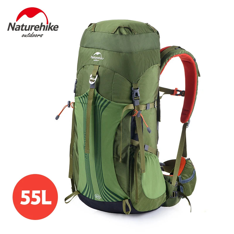 Naturehike-Camping Hiking Backpack with External Frame, 65L Large Capacity, Trekking, Mountaineering, Climbing Bag, 55L