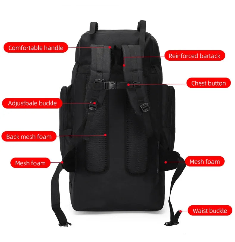 130L Hiking Camping Backpack Travel Large Luggage Bag Men Trekking Outdoor Sports Pack Molle Trekking Rucksack for Men Big Bag